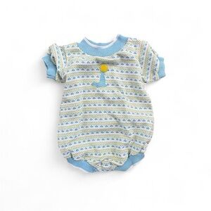 Vintage Healthtex Blue and Yellow Patterned Baby Romper
